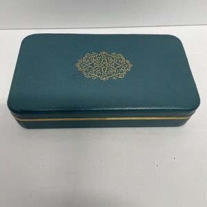 Vintage 1960 Farrington Jewelry Box 7"X4"  Gold Velvet Lining/Green Exterior